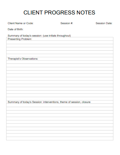 sample client progress notes form template