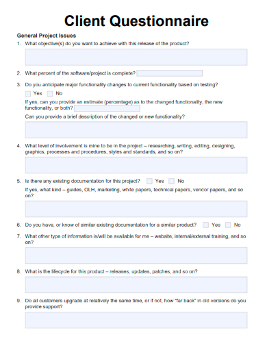 sample client questionnaire form template