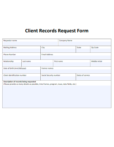 sample client records request form template