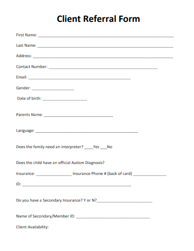 sample client referral form template