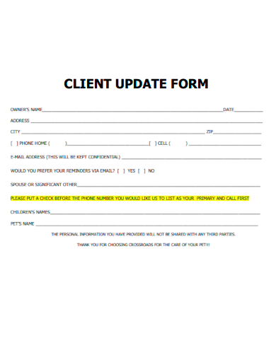 sample client update form template