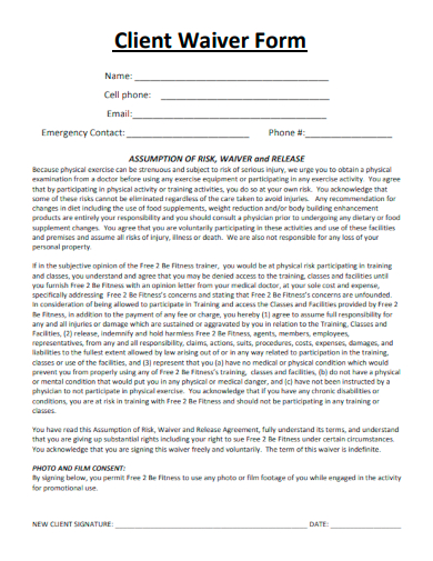 sample client waiver form template
