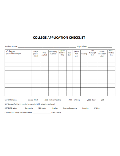 sample college application checklist