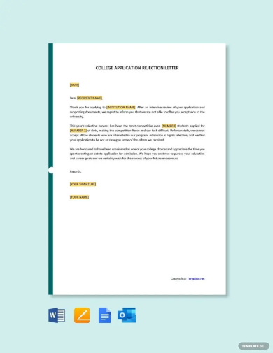 sample college application rejection letter template