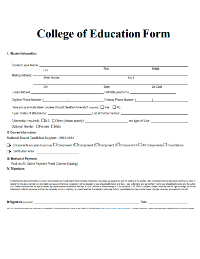 sample college of education form template