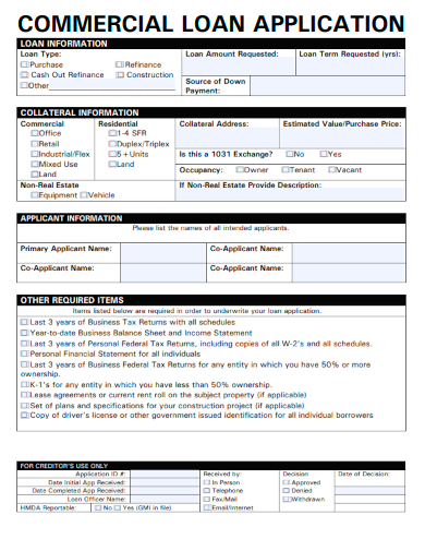 sample commercial loan application template