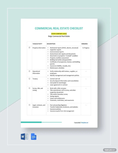 sample commercial real estate checklist template