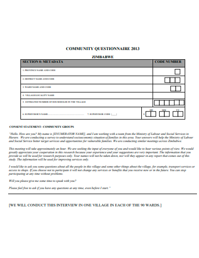 sample community questionnaire template