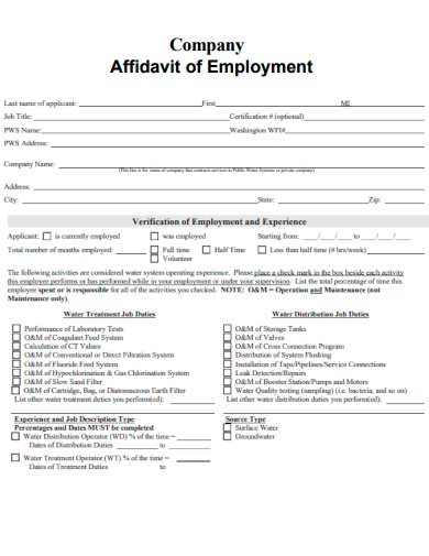 sample company affidavit of employment template