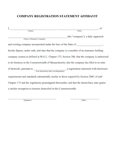 sample company registration statement affidavit template