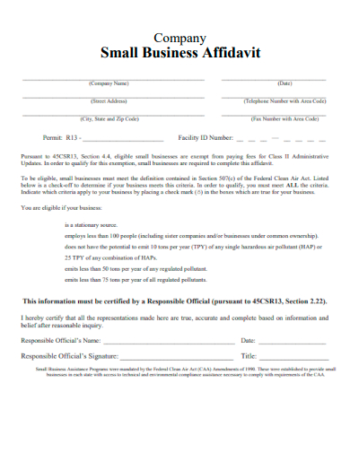 sample company small business affidavit template