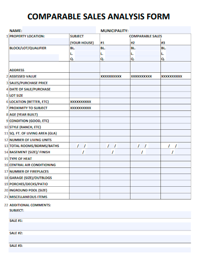 sample comparable sales analysis form template