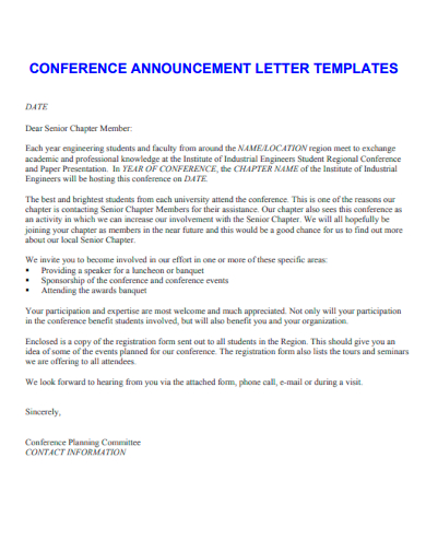 sample conference announcement letter template