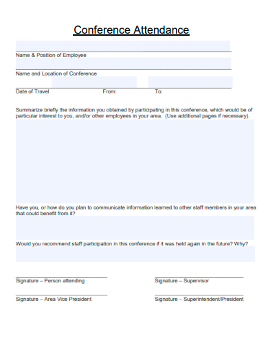 sample conference attendance form template