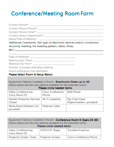 sample conference meeting room form template