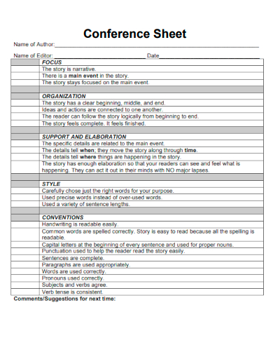 sample conference sheet form template