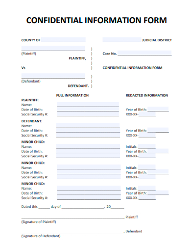 sample confidential information form template