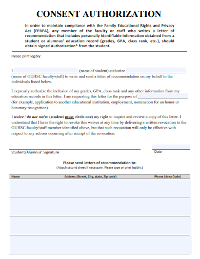 sample consent authorization template