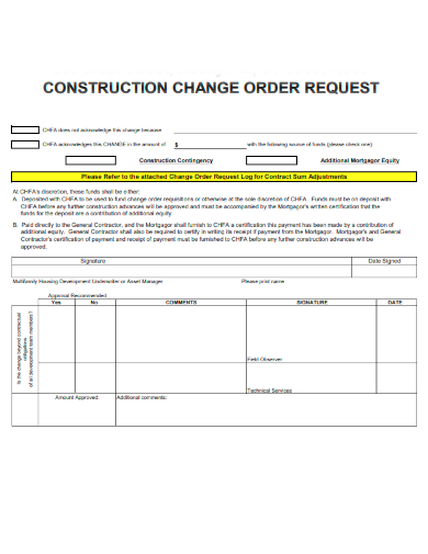 sample construction change order request form template