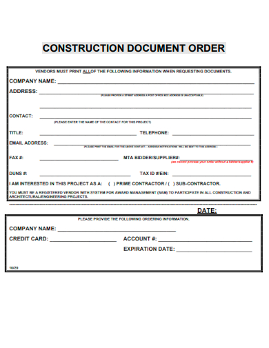 sample construction document order template