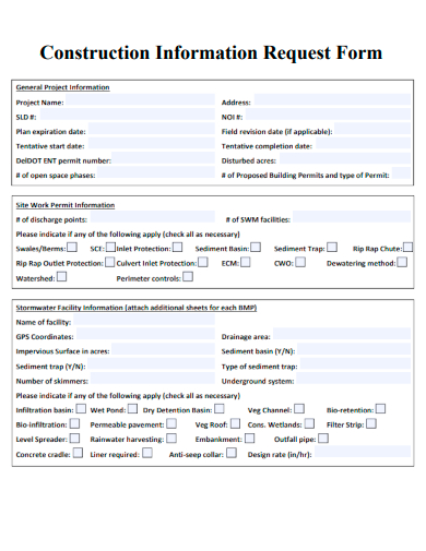 sample construction information request form template
