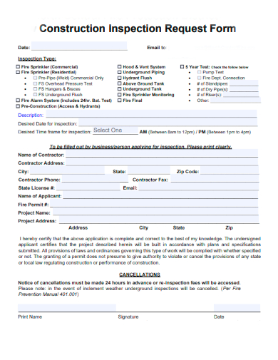 sample construction inspection request form template