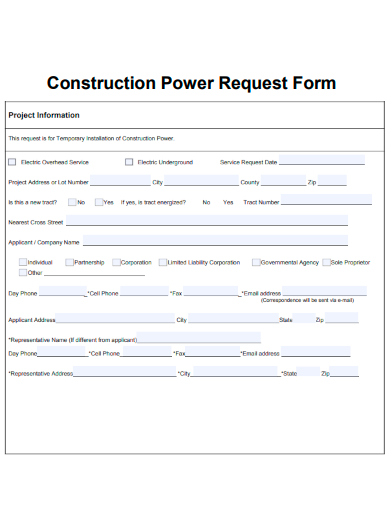 sample construction power request form template