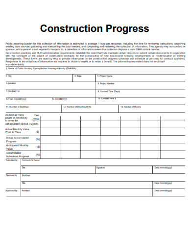sample construction progress form template