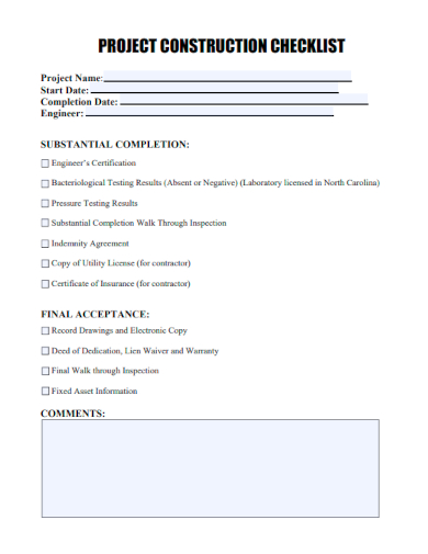 sample construction project blank checklist template
