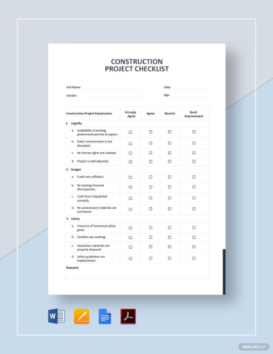 sample construction project checklist template
