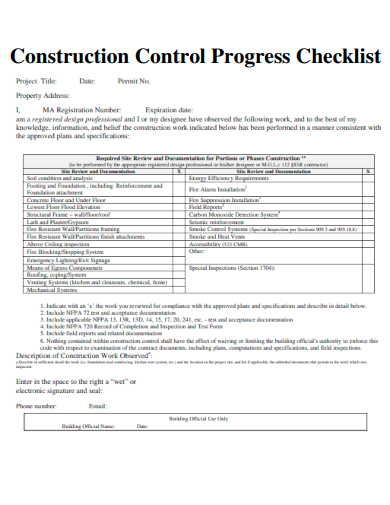sample construction project control progress checklist template