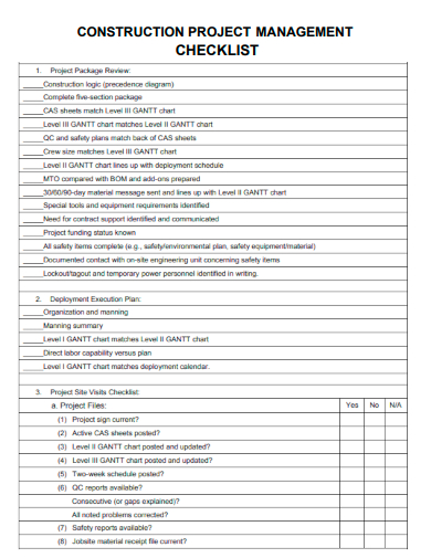 sample construction project management checklist template