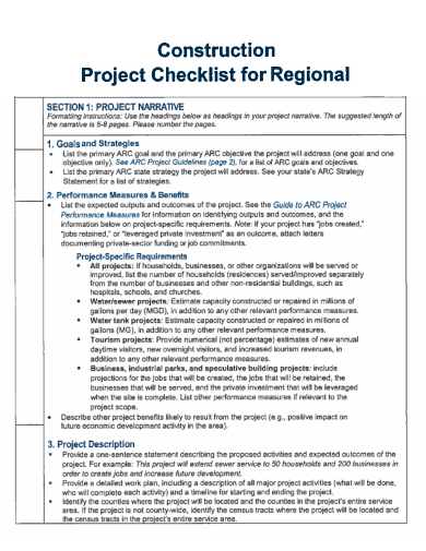 sample construction project regional checklist template