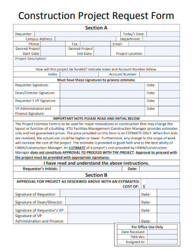 sample construction project request form template