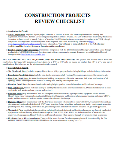 sample construction projects review checklist template