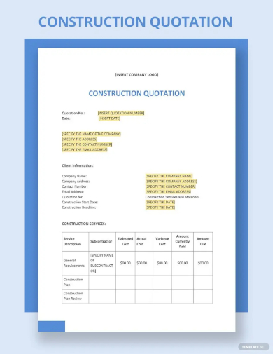 sample construction quotation template