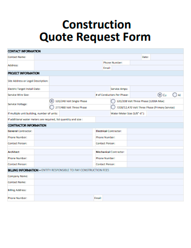 sample construction quote request form template