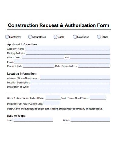 sample construction request authorization form template