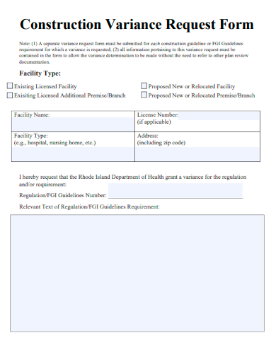 sample construction variance request form template