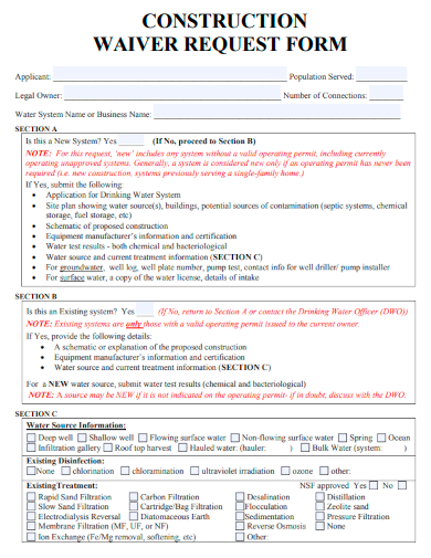 sample construction waiver request form template