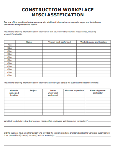 sample construction workplace misclassification template