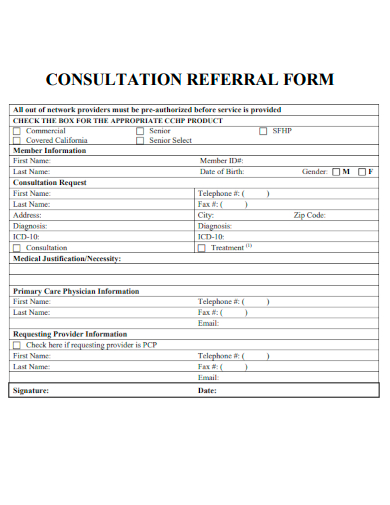 sample consultation referral form template