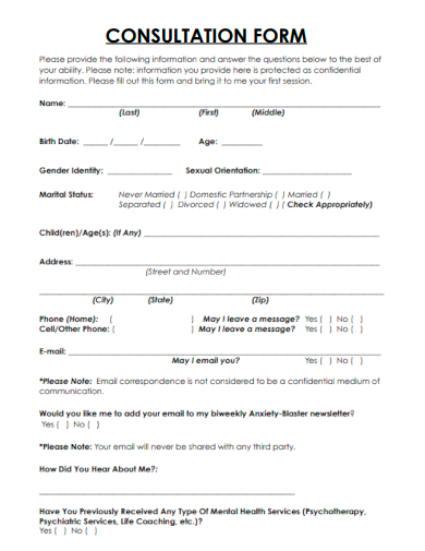 sample consultation standard form template
