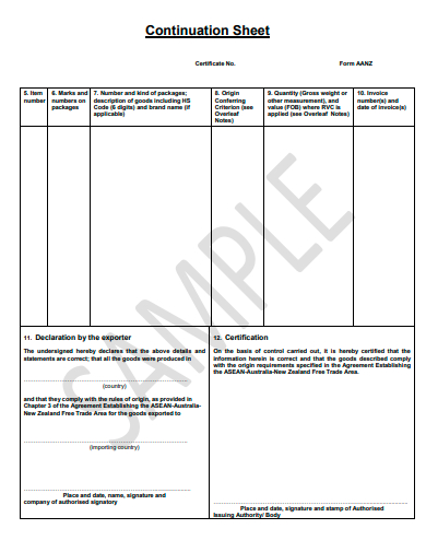 sample continuation sheet template