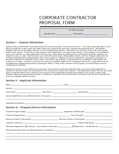 sample contractor proposal form