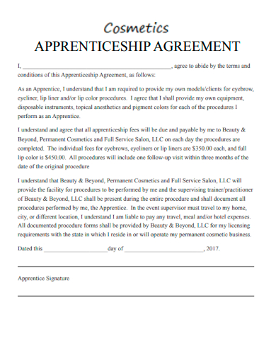 sample cosmetics apprenticeship agreement template