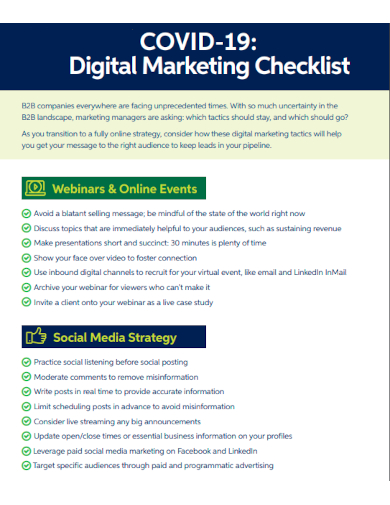 sample covid 19 digital marketing checklist template