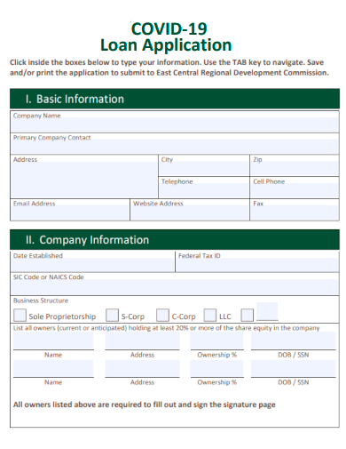 sample covid 19 loan application template
