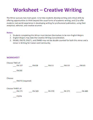 sample creative writing worksheet template