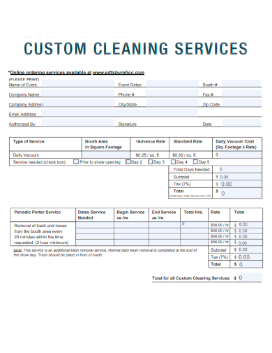 sample custom cleaning services form template